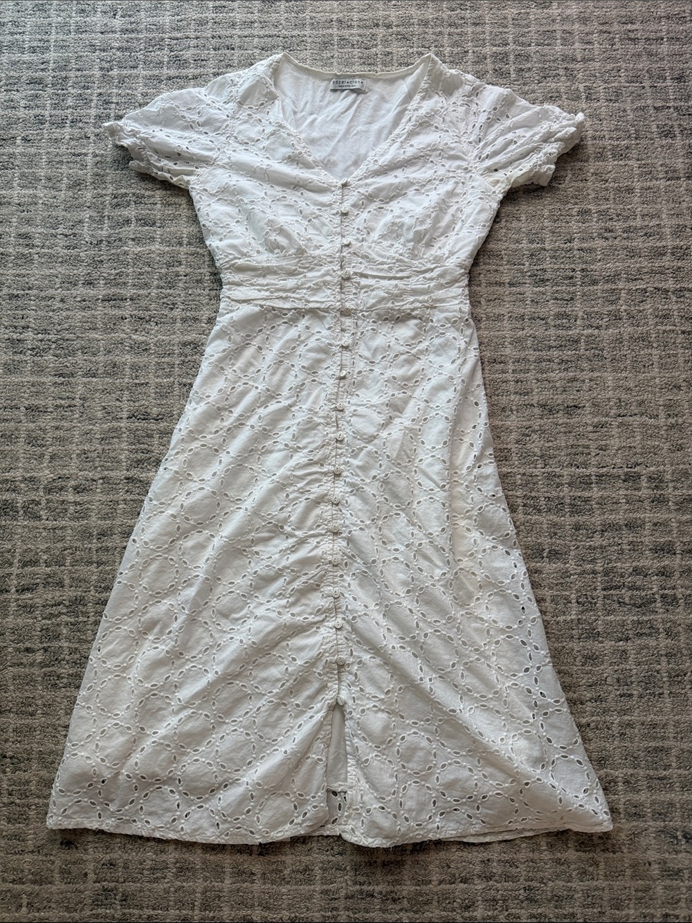 Paper Crane White Eyelet Midi Dress with Button Front, size small